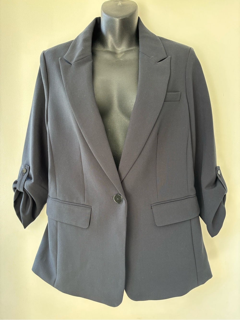 Maeve-Anthropologie Women's Midnight Blue Roll Sleeve Tailored Blazer Suit Coat